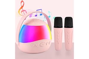 Karaoke Enfant, Diealles Shine Portable Micro Karaoke, Karaoké avec Magique Voix Change et LED Lumière, Enceinte Micro pour Fille Garçon (Rose)