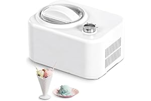 EUHOMY Gelatiera con compressore, macchina per il gelato, autoraffreddante, 100 Watt, piccola con porzionatore per gelato, 1 l, colore bianco, macchina per ghiaccio da 400 g, frusta rimovibile,