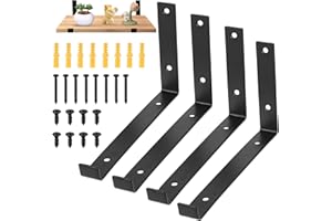 SIGULIKEJI 4 Pcs Scaffold Board Shelf Brackets Heavy Duty Shelf Brackets for Shelving Bracket, Black Industrial Rustic Metal Wall Brackets with Lips for Scaffold Boards(237 mm/9.33 inch)