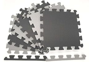 MaTvize Eva Foam Baby Play Mat – 12Pcs (29x29cm) 8mm Thick Soft Grey & Black Interlocking Floor Tiles, Waterproof, Non-Slip, Safe & Comfortable Matting for Kids Child (Grey+Black, 12 Pack)