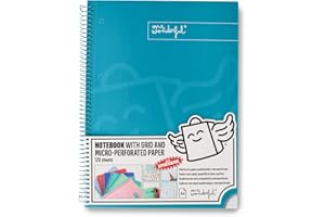Mr. Wonderful - Quaderno A4 turchese - 240 pagine a quadretti microperforate - Copertina extra rigida - Rilegatura a spirale - Adesivi inclusi