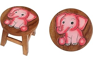 Collumino Child Seat Solid Wood Stool for Kids ~ Small Chair for Children (Pink Elephant)