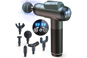 TIMIYOU Massage Gun Deep Tissue Massager, 99 Speeds Powerful Percussion Massager with LCD Touch Screen, Handheld Body Massager with 6 Massage Heads for Muscle Pain Relief and Relaxation, Grey