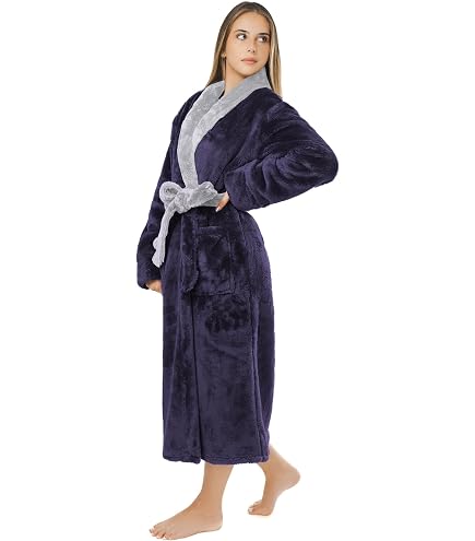 Peignoir Femme Long En Polaire Flannel - Chaud Et Doux - Pour Automne/Hiver - Tissu Épais, Confort Maison