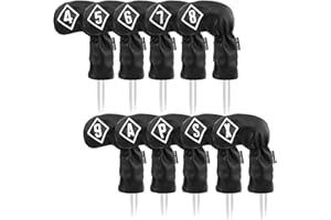 Big Teeth Lot de 10 Couvre-Clubs de Golf en Cuir Noir
