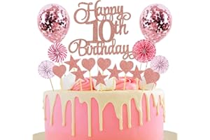 Jxuzh Happy 10th Birthday Tortendeko rosegold 10 Jahre Mädchen Jungen Kuchendeko 10. Geburtstag Kuchen Deko Tortendeko 10 Geburtstag Tortendeko rosa Mit Herz Stern Für 10 Geburtstag (rosegold 10)