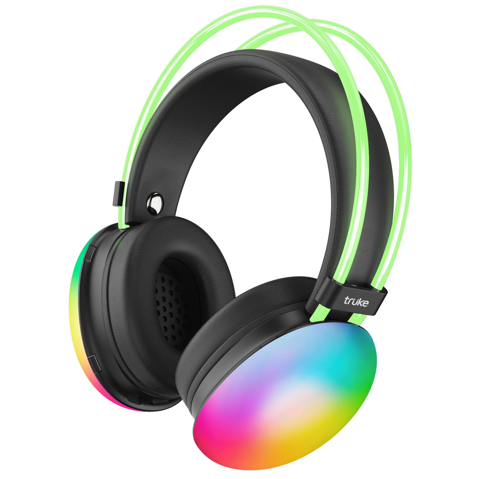 truke Newly Launched BTG Thunder Over the Ear Gaming Headphone with 70H of Playtime, 40mm Titanium Drivers, Dual Pairing Headset, Gaming Mode (40ms Latency) with RGB LEDs, Detachable Mic, BT 5.4-Black