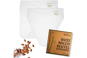 DuEco Nussmilchbeutel mit 2 Stück für Bio Nussmilch & Pflanzenmilch - Mehrzweck Passiertuch für hausgemachten Käse, Obstsaft und Gemüsesaft (2er Set | 1V-förm (28 x 30cm)+1U-förm (30 x 30cm))