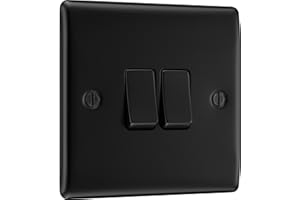 BRITISH GENERAL BG Electrical Double Wall Light Switch, 2 Way, Raised and Slim Profile, Round Edges, Nexus Metal, Matt Black, 20A, 16AX, NFB42