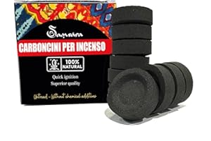 Samsara - Charbons naturels pour encens et narguilé | Allumage Rapide | Combustion 50-60 Min | sans Produits Chimiques | Diamètre 33 mm, Noir, 1 Confezione, Bois