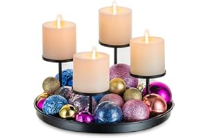 Sziqiqi Metalowy czarny wieniec adwentowy: nowoczesny stojak z różnymi wysokimi świecznikami na 4 świece pieńkowe - okrągła taca adwentowa świecznik na Boże Narodzenie dekoracja stołu