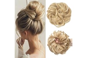 ‎JJSTAR JJstar Haarteil Mit Gummiband, Groß Dutt Haarteil Gelockt Haargummi Mit Haaren Hochsteckfrisuren Haarverlängerung Messy Bun Haarteile für Damen Mädchen Pferdeschwanz (Helles Honigblond)