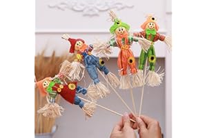 HINAA 4 graziosi ornamenti per spaventapasseri da giardino autunnale, 34 cm, piccoli e interessanti spaventapasseri in piedi alla moda, bar, decorazione per feste di Halloween, colore casuale