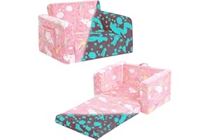 YOTATING 2-in-1 Kids Sofa Chair, Glow in The Dark Convertible Toddler Chair Flip Out Children Sofa Chair Folding Kids Play Sofa with Removable Cover Armrest Chair for Girl or Boy