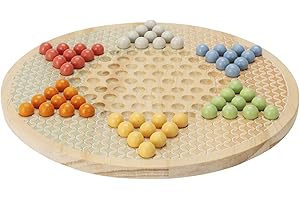 WELL HOME MOBILIARIO & DECORACIÓN- Jeu de Porcelaine Solitaire en Bois avec 6 Couleurs différentes, WH14702, Naturel, 20,5x20,5x1,5