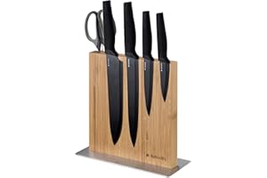 Navaris Porta Coltelli da Cucina - Ceppo Portacoltelli Doppio Lato Magnetico - Tavoletta con Calamita Magnetica Rivestita in Legno Marrone di bambù