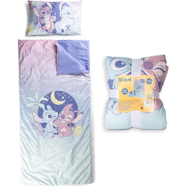 Lilo und Stitch-Schlafsack-Set, 68 x 142 cm, Stick-Schlafsack, Handy-Aufkleber, mehr, Disney Seiden-Touch-Decke für Mädchen, Jungen, 68 x 142 cm Küche, Haushalt & Wohnen