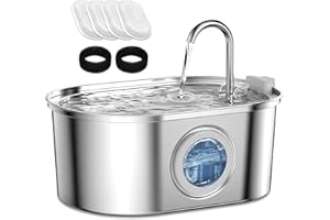 AQXONG Fontanna zwierząt ze stali nierdzewnej, wyjątkowo cicha fontanna dla zwierząt ze światłem LED, fontanna dla kotów i psów o pojemności 3,2 l