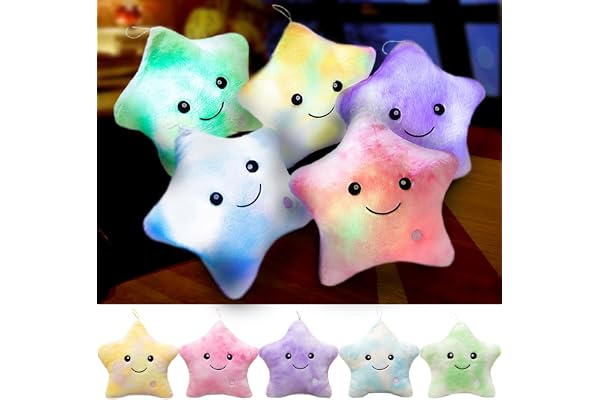 Kyduu Star Plush Pillow Decorative, plyschkudde, String Light Plush LED Star Pillow Decorative, gosig leksak, gosedjur i plysch för sömn, mjuk leksak (Färgrik