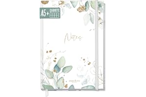 Trendstuff by Häfft,Taccuino A5+, fogli a quadretti, con elastico, 156 pagine, 78 fogli, utilizzabile come blocco per schizzi, diario, sostenibile e a emissioni zero, motivo: foglie dorate