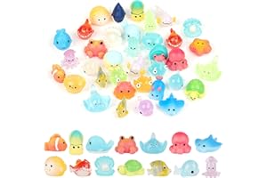 DiULi 36pcs Mini Animaux Lumineux en Résine,Figurines Miniatures de la Vie Marine,Figurines Miniatures Mignonnes, pour Maisons de Poupée Micro Paysage, Jardin, Aquarium