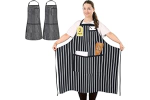 FunChaos 2 Pack Plus Size Stripe Kitchen Apron, Adjustable Chef Apron with 3 Pockets, Large Bib Cotton Aprons for Men Women, Cooking Aprons for Gardening Baking BBQ Painting Restaurant