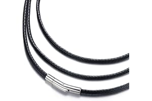 Roheafer Collier en Cuir pour Homme Femme 2mm/3mm Collier en faux cuir noir pour pendentif avec fermoir en acier inoxydable, cordon en cuir imperméable 41-71cm dans une boîte cadeau