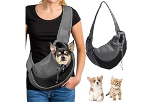 AIXIMA Sac de Transport en Maille Respirant pour Chien et Chat - Bandoulière Réglable Mains Libres (Noir)