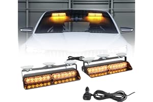 I LITTON 2-In-1 Amber Windshield Strobe Lights, 2 x 8.4 Inch Windshield Interior Light, 26 Modes 12/24V Emergency Warning Traffic Advisor Front/Rear Car Window Dash Strobe Lights for Trucks Vehicles