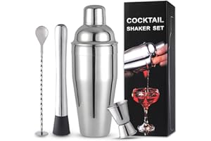 Wikimo Cocktail Shaker 25 oz/750 ml with Bar Accessories, Stainless Steel Cocktail Mixer Set for Home Bar, with Shaker, Measuring Cup, Spoon, Muddler, Premium Bartender Set for Home, Bar, Party