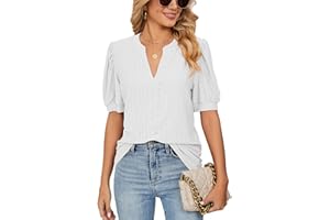 DECORIE T Shirt Donna Estive con Scollo a V e Balze Manica Corta Magliette Donna Elegante Rilassato Bluse e Camicie da Donna