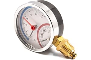 KNM TRADE Termomanometro 6 bar, 0–120°C, Ø80mm, attacco radiale inferiore – strumento combinato per la misurazione di pressione e temperatura