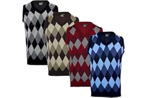 ClothingUnit Mens Argyle V Neck Sleeveless Sweater Jumper Tank Top Jersey Golf Casual S-XXL
