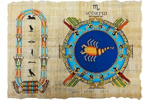Horus Artesanía de Egipto Papyrus égyptien original fabriqué et peint à la main en Egypte avec votre signe du zodiaque et votre nom en hiéroglyphe 23 x 33 cm (Scorpion)