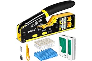 Brileine RJ45 Crimp Tool Pass Through Kit - RJ45 Crimping Tool Cat5 Cat5e Cat6 Crimping Tool for RJ11/12/RJ45 6P/8P with Network LAN Cable Tester, 50PCS CAT6 Connectors