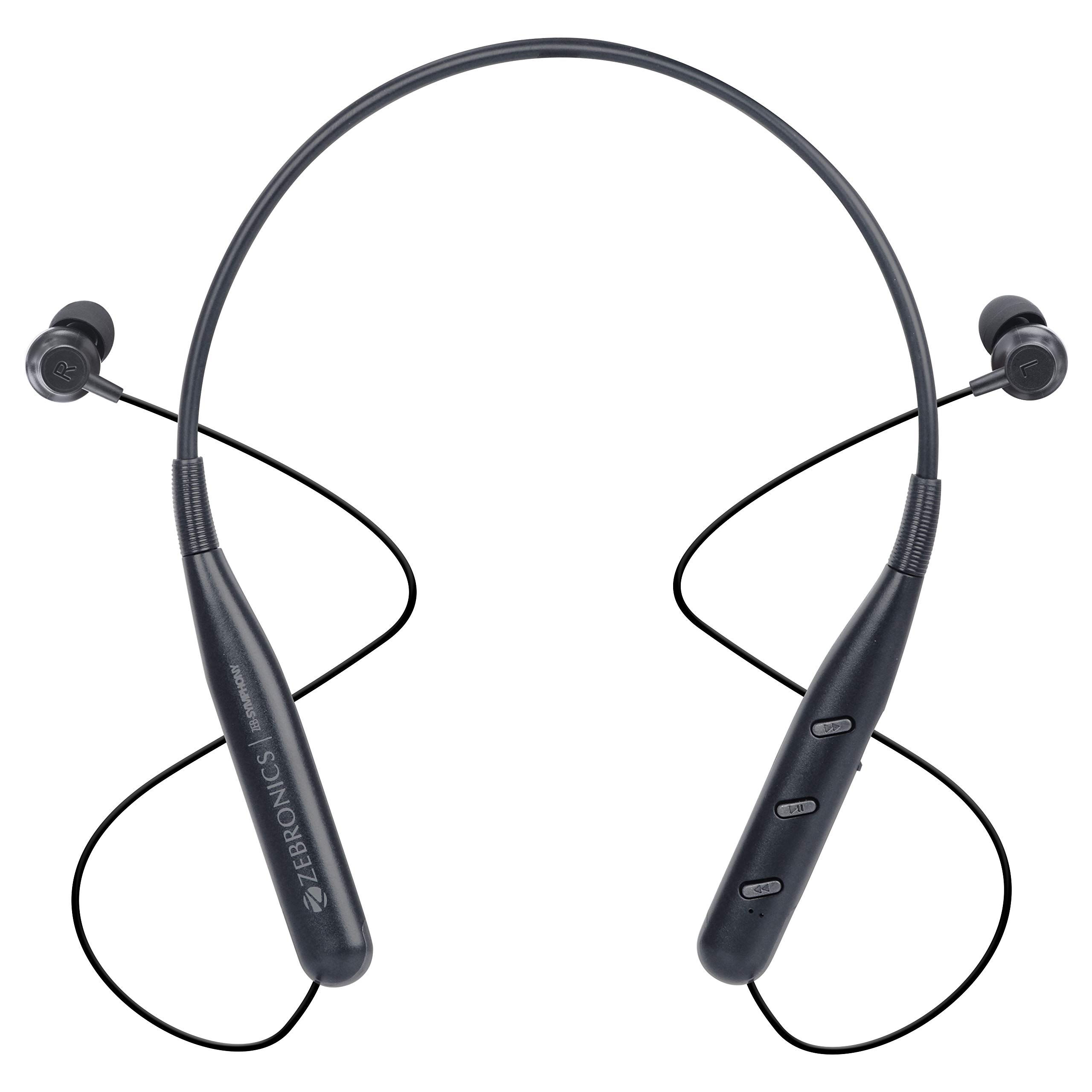 ZEBRONICS Zeb-Symphony ​Wireless ​in Ear​ ​Neckband Earphone​ ​with 13 hrs Playback time, BT 5.0, Dual Pairing, Call Function, Splash Proof, Magnetic Earpiece(Black)