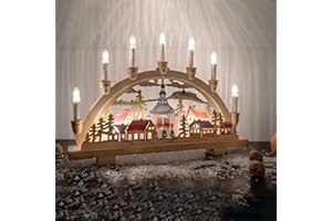 ‎HELLUM hellum Schwibbogen Weihnachten, Lichterbogen mit 10 Kerzen (+2 Ersatz) für Innen, Motiv Sternensänger aus Holz, mit Schalter und Stecker 6 cm, Lichterbogen Weihnachten Dekoration 875515