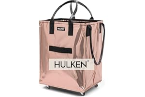 HULKEN - Large Rose Gold Shopping Trolley on Wheels Foldable & Reusable - Rolling Shopping Bag with Wheels - Wheeled Tote - 66 lb Limit, Zipper Closure, Water-Resistance, & Unbreakable Handles