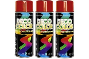 DECO COLOR Fahrzeugteile Hoffmann 3er Sparpack DC Lackspray glänzend 400ml nach RAL freie Farbauswahl (3 Dosen in feuerrot Glanz RAL 3000)