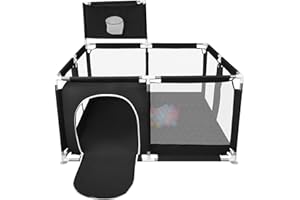 WILLONIN Parc Bébé Grand Pour Intérieur et Extérieur - Base Antidérapante, Barrière en Tissu Oxford, Enceinte Pour Bébé Avec 50 Balles, 4 Ventouses (Noir, 126 * 126 * 66cm)