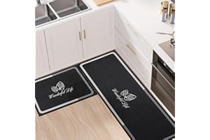 LY4U Kitchen Rugs Runner Set of 2, Anti Fatigue Kitchen Floor Mat for Home Decoration Office - Non Slip Kitchen Rug Set Comfort Standing Mats