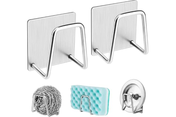 Diskbänkshållare i rostfritt stål (2-pack), självhäftande diskbänkshållare utan borrning, kompakt diskbänksorganisatör för svampar och tillbehör, 45 mm