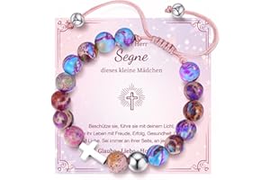 Kommunion Geschenke für Mädchen Kreuz Armband - Naturstein Armbänder mit Kreuz für Kinder Jugendlicher, Kinderarmband für Geburtstag Ostern Konfirmation Firmung Erstkommunion Geschenke für Mädchen
