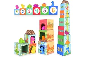DINORUN Giochi Bambini 1 Anno, Giochi Montessori Cubi Impilabili Bambini Dinosauro Giocattolo Giochi Bagnetto Neonato Regalo Bimba Ragazzino 1 2 3 Anni