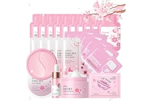 MEITREND Zestaw do pielęgnacji skóry dla nastolatek, japońskich sakura, zestaw do pielęgnacji twarzy, do codziennej pielęgnacji twarzy z oczyszczaczem, tonerem, serum, kremem, maską na oczy, maską na twarz,