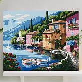 Palmiye Hobi Sanat Sayılarla Boyama Tuval Seti Fır&ccedil;a Boya Dahil (&Ccedil;ıtalı) 40x50 CM - Deniz Evler