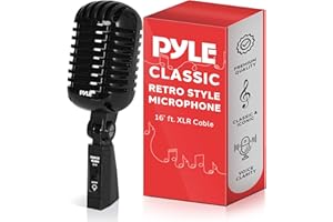 Pyle Vintage Dynamic Microphone, Retro Microphones, Classic Old Style Vocal Mics, Unidirectional Cardioid Mic w/ XLR Cable, Universal Stand Compatible for Live Performance, Studio Recording, Podcast