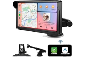 Portable Car Stereo for Apple Carplay - Jimtour Wireless Apple Car Play Screen & Android Auto, 7 Inch IPS Touchscreen, Bluetooth/AirPlay/Mirror Link/Siri/Google Voice Control/Car Navigation/FM/AUX/USB
