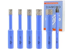 Juego de Brocas Diamante Seco - 5 Piezas 6/6/8/10/12mm Corona Diamnate y 6mm Broca de Carburo para Baldosas de Porcelana Cerámica Mármol Granito - Vástago Triangular con Estuche VENJELD
