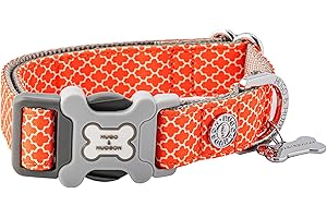 HUGO & HUDSON Nylon Dog Collar with Quick Release Safety Buckle, Orange Geometric, M